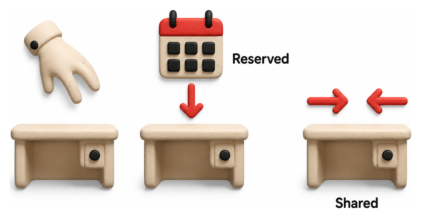 Illustration: Hot Desking vs. Desk Hoteling vs. Desk Sharing