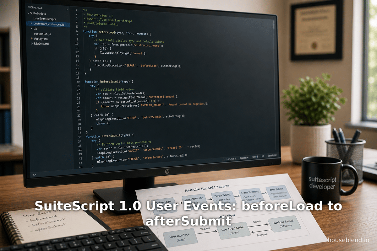 SuiteScript 1.0 User Events : de beforeLoad à afterSubmit | Houseblend