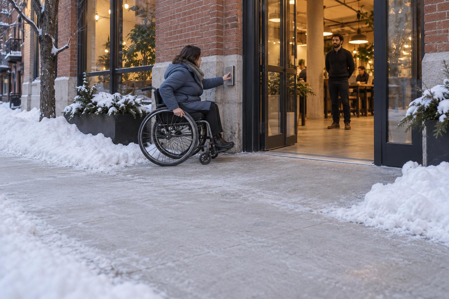 Coworking accessible à Montréal : audit de l'entrée au bureau